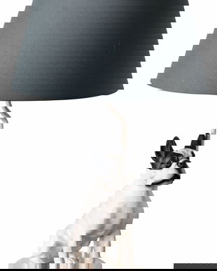 Lampa de masa cu un terier alb cu negru