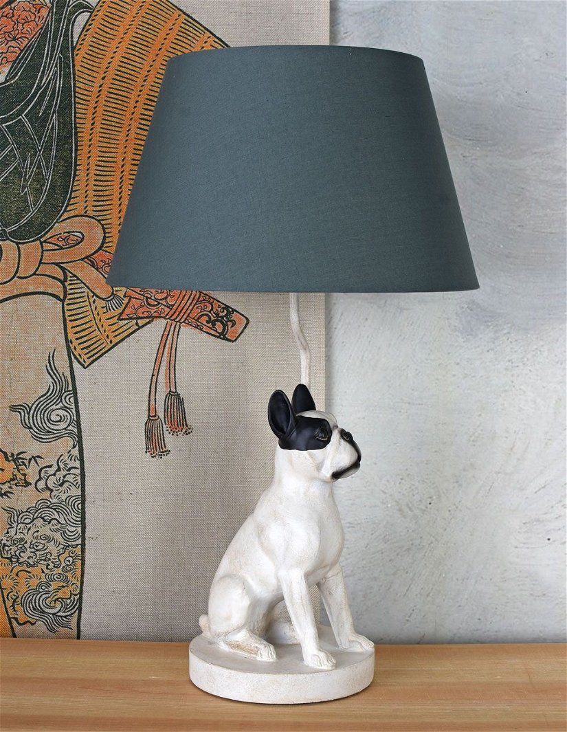 Lampa de masa cu un terier alb cu negru