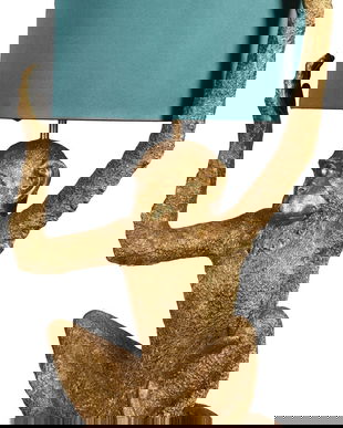 Lampa de masa cu o maimuta aurie si abajur verde