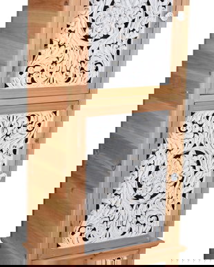 Cabinet turn Boho Style din lemn masiv natur cu decoratiuni albe