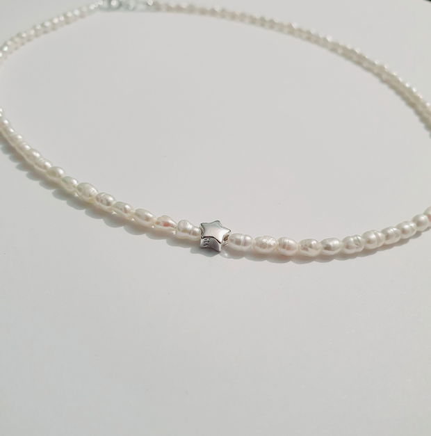 Colier perle naturale si steluta argint