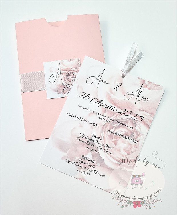 Invitatie nunta flori roz