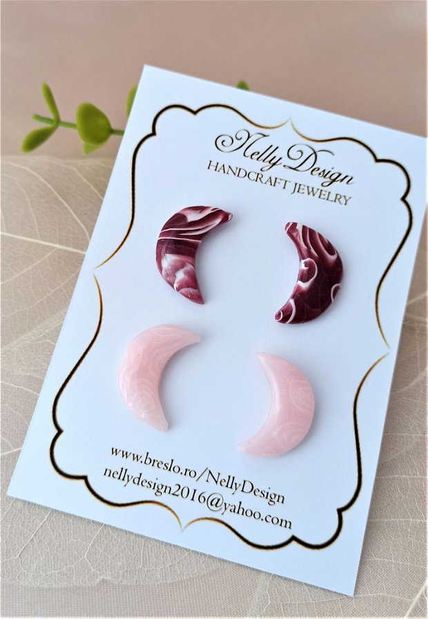 Set 2 perechi cercei marmorati roz/grena/alb / Handmade Polymer Clay Earrings