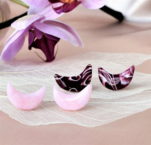 Set 2 perechi cercei marmorati roz/grena/alb / Handmade Polymer Clay Earrings