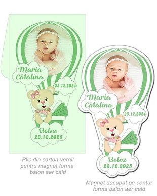 Marturii botez magnetice balon cu ursulet pentru fata culoare vernil