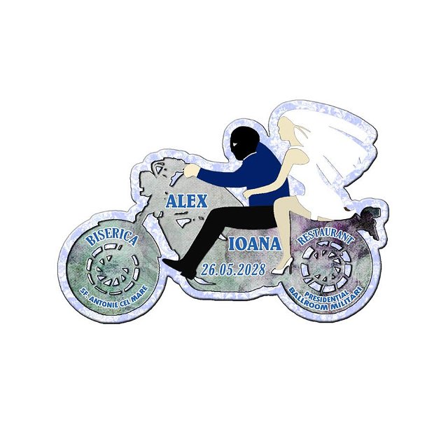 Marturie nunta magnetice motocicleta cu plic inclus, vintage bleu