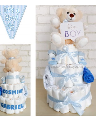Tort scutece baiat - bleu cu ursulet