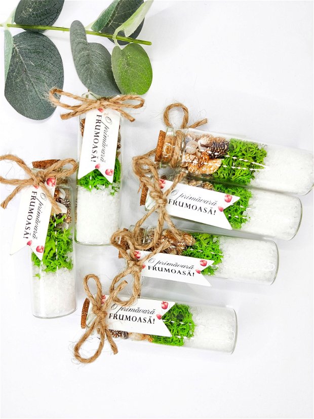 Mărțișor Sticluțe cu sare, licheni verzi și scoici, Kandor Special Gifts