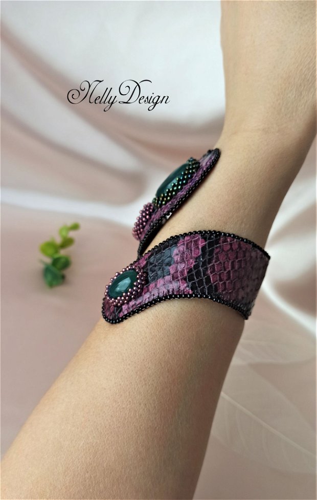 "Purple Snake" - Bratara piele naturala si agate