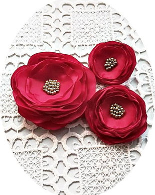 set brose flori rosii de matase