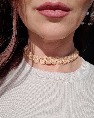 Choker handmade dantelar, Colier culoarea nisipului