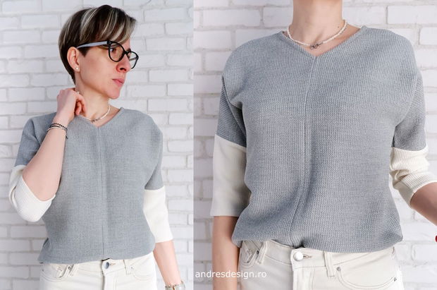 Bluza Lejera Gri cu Crem