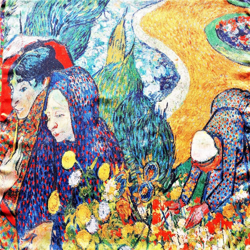 Esarfa patrata din matase, imprimeu multicolor dupa o pictura de Van Gogh, 70 x 70 cm