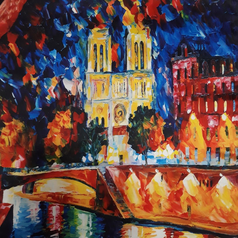 Esarfa patrata din matase, imprimeu multicolor, dupa o pictura de Afremov, 70 x 70 cm