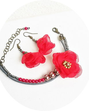 set floral rosu gri bronz