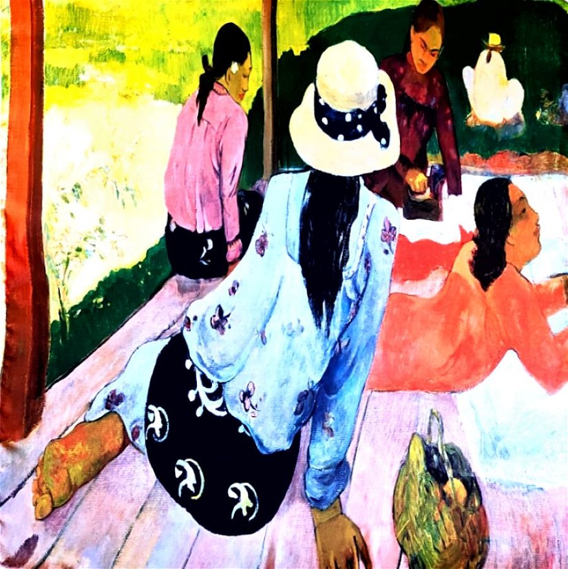 Esarfa cu imprimeu dupa pictura Siesta a lui Paul Gauguin
