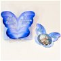 Invitatie botez forma fluture albastru, 2 in 1 marturie magnet si invitatie cutie forma fluture