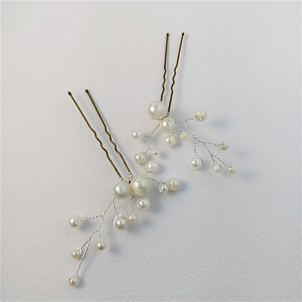 Bijuterie handmade cu perle, MCF, Set 2 agrafe,