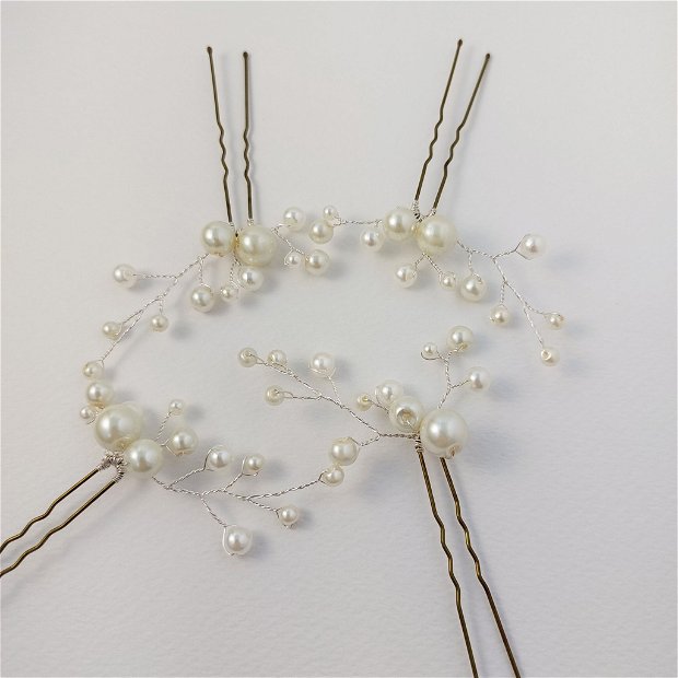 Bijuterie handmade cu perle, MCF, Set 2 agrafe,