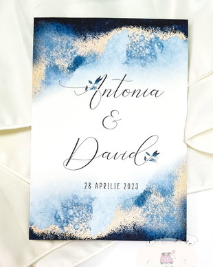 Invitatie nunta marble azul