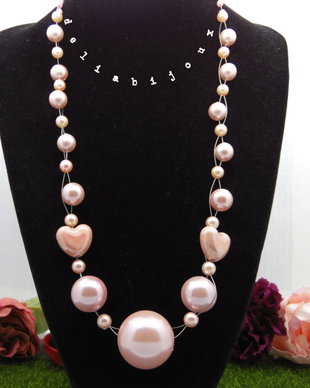 Colier handmade unicat - perle, inimi ceramica (cod771)