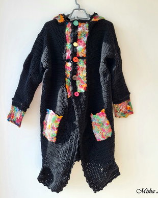VANDUT - Cardigan crosetat accesorizat cu parti impaslite