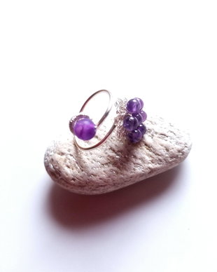 Inel argintat cu ametist, agate mov crackle