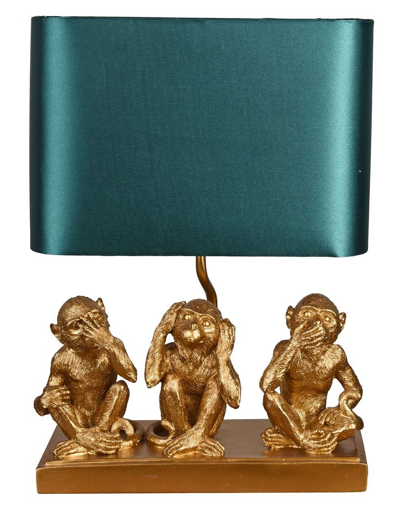 Lampa de masa cu trei maimute si abajur verde