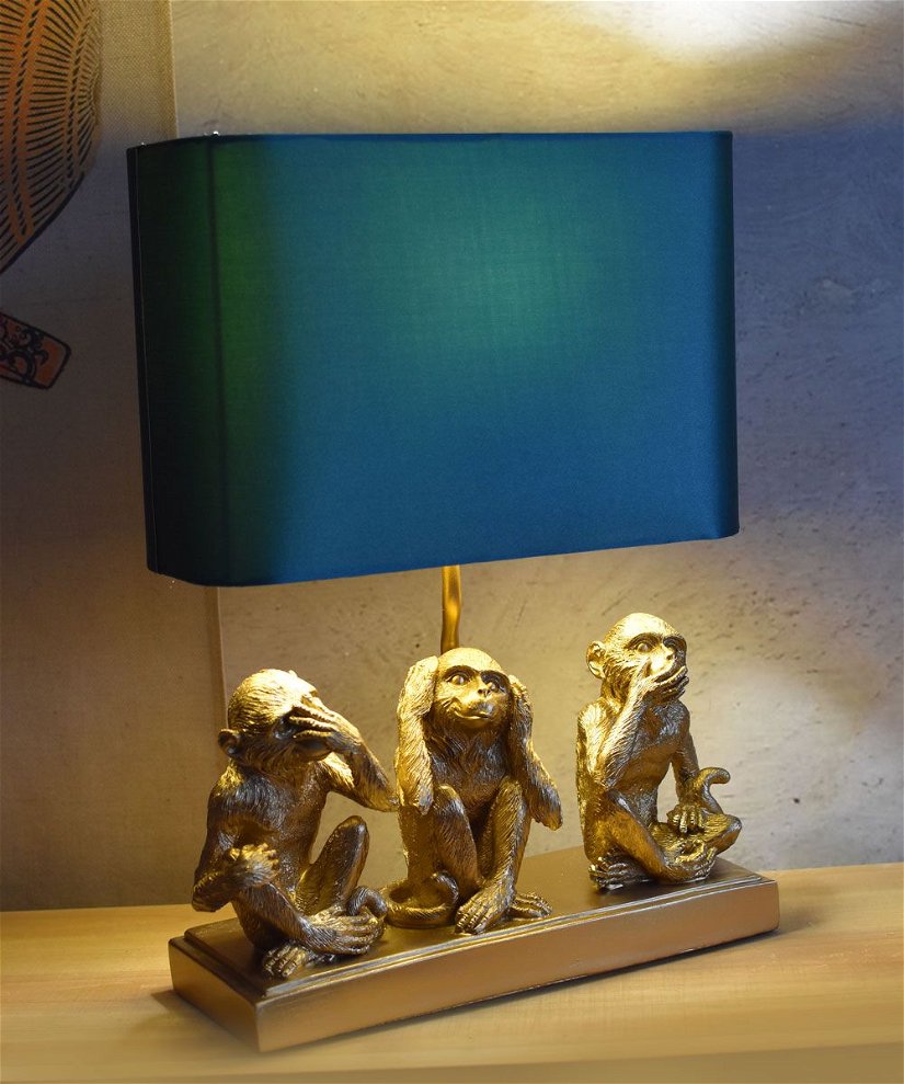 Lampa de masa cu trei maimute si abajur verde