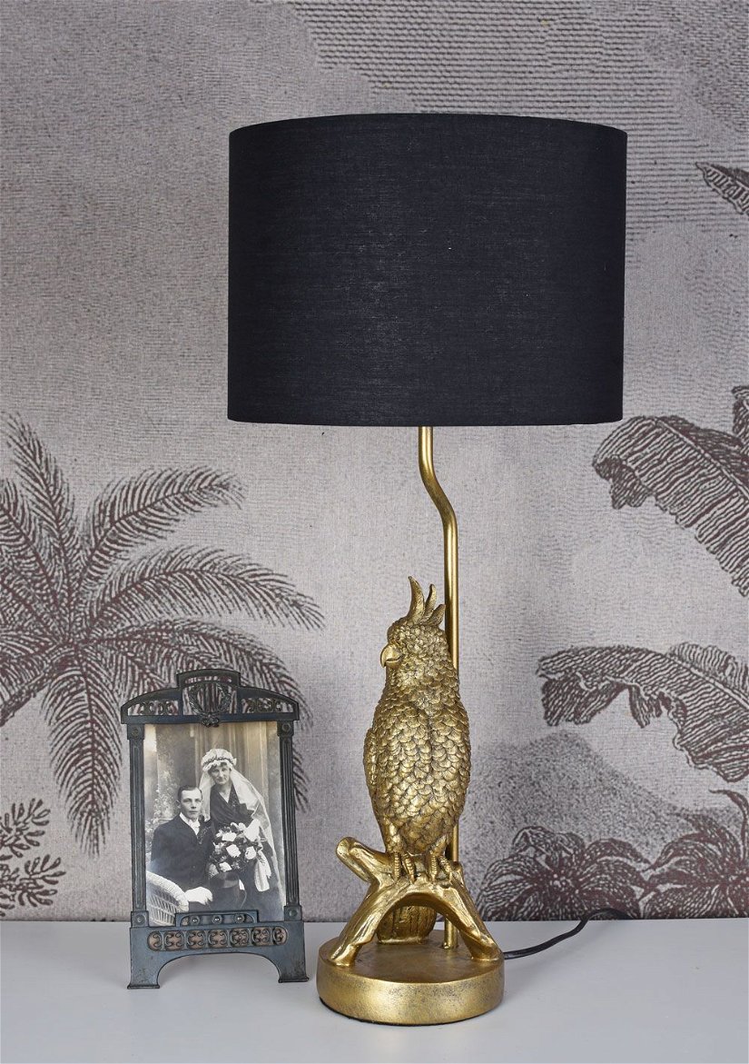 Lampa de masa cu un papagal si abajur negru