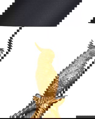 Lampa de masa cu un papagal si abajur negru