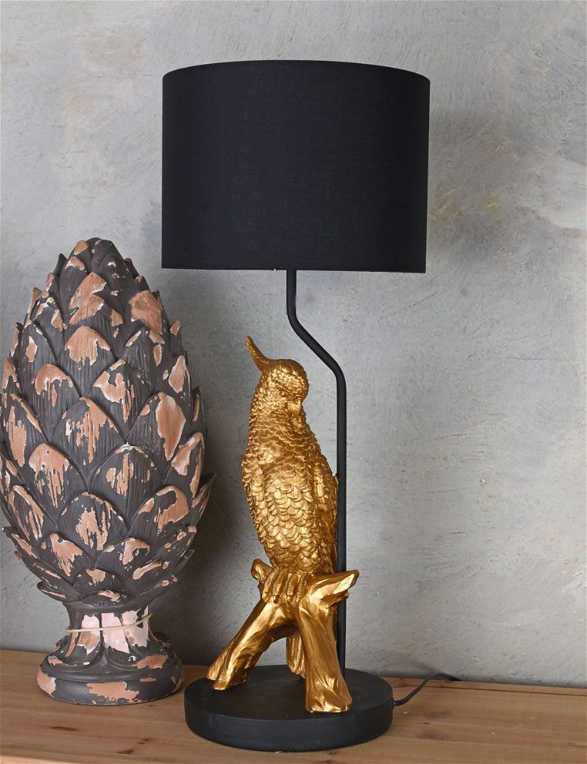 Lampa de masa cu un papagal si abajur negru