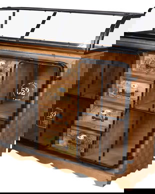 Comoda industriala din lemn masiv maro cu metal