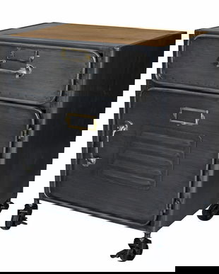 Noptiera industriala din lemn masiv cu metal negru