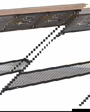 Consola industriala din metal cu blat din lemn