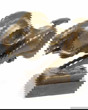 Taur stilizat - statueta din bronz pe soclu din marmura