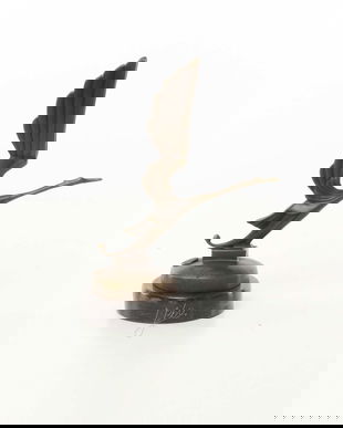 Barza-statueta Art Deco din bronz pe un soclu din marmura