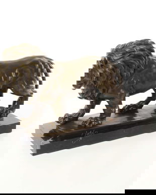 Leu - statueta din bronz pe soclu din marmura