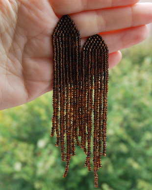 Cercei lungi margele maro 14.5 cm