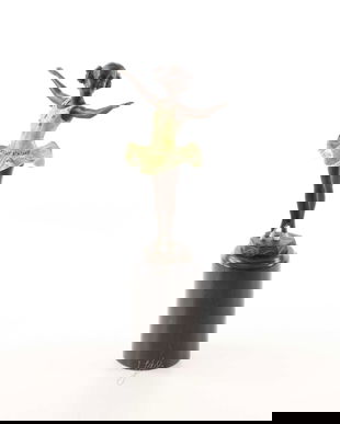 Micuta balerina - statueta din bronz pictat pe soclu din marmura