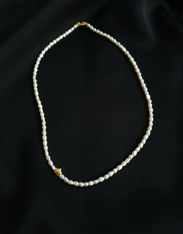 Colier perle naturale si steluta argint placat cu aur