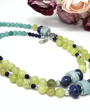 Colier multisir amazonit,jad si lapis lazuli