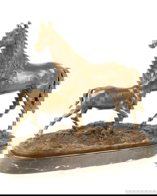 Cal cu manzul- statueta din bronz pe soclu din marmura