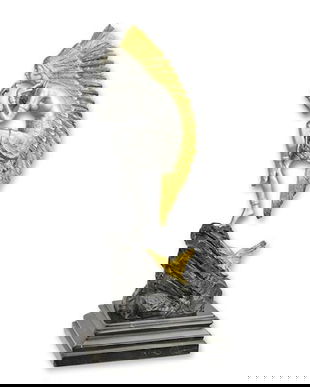 Dansatoare indiana -  statueta din bronz argintat pe soclu din marmura