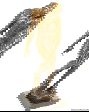 Adam - statueta mare din bronz pe soclu din marmura