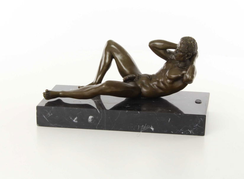 Nud - statueta erotica din bronz pe soclu din marmura