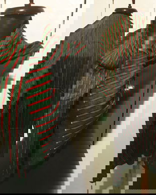 ESARFA VERDE STRIPE CHANTUG MATASE NATURALA