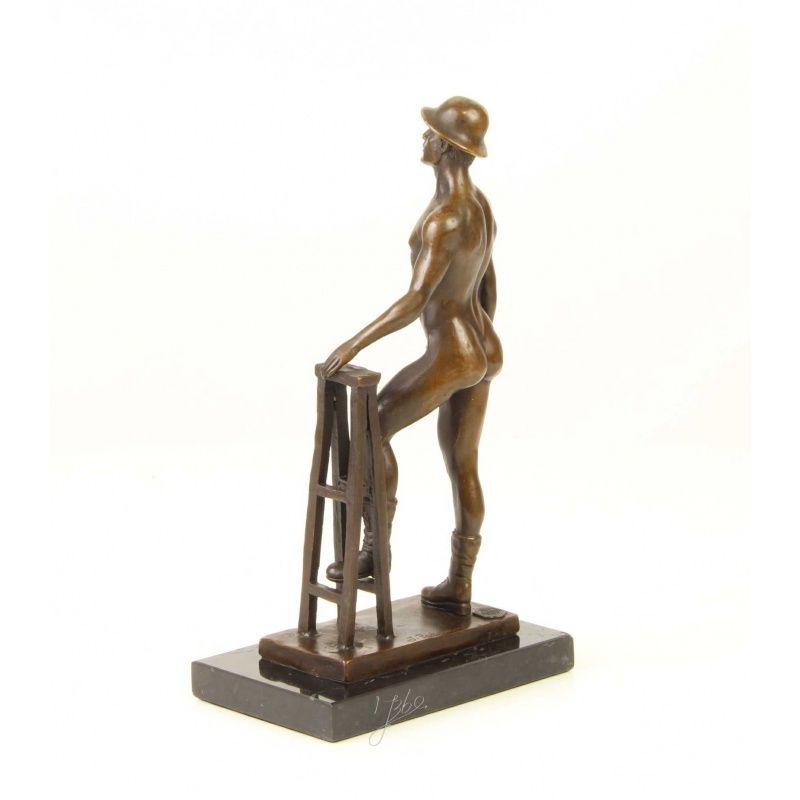 Nud - statueta erotica din bronz pe soclu din marmura