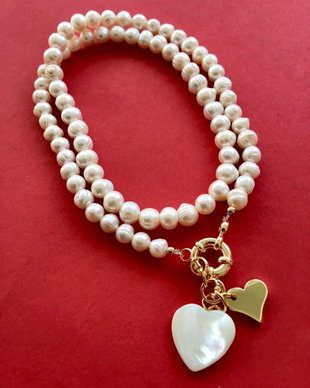 Colier perle de cultura & inima sidef natural