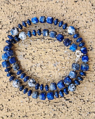 Colier lapis lazuli, azurit in granit, hematit si argint